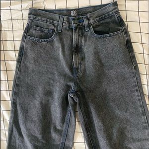 Black straight legged BDG jeans w/ blue stitching